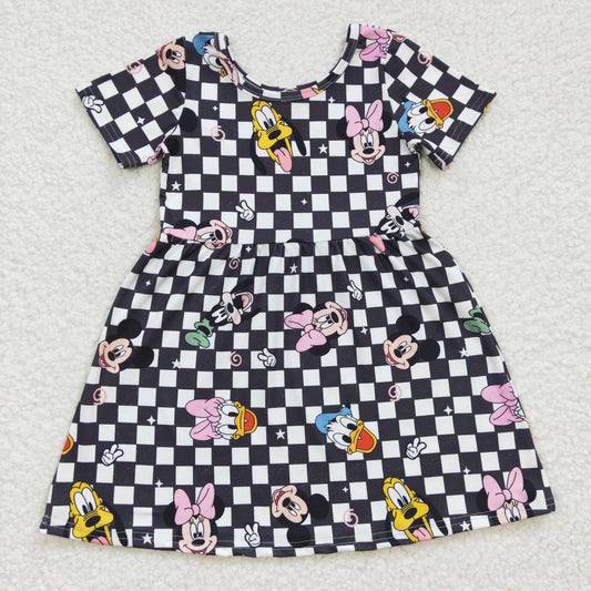 GSD0235 Black Cartoon Boutique Girl Summer Short Sleeve Skirt Clothing Girls Dresses