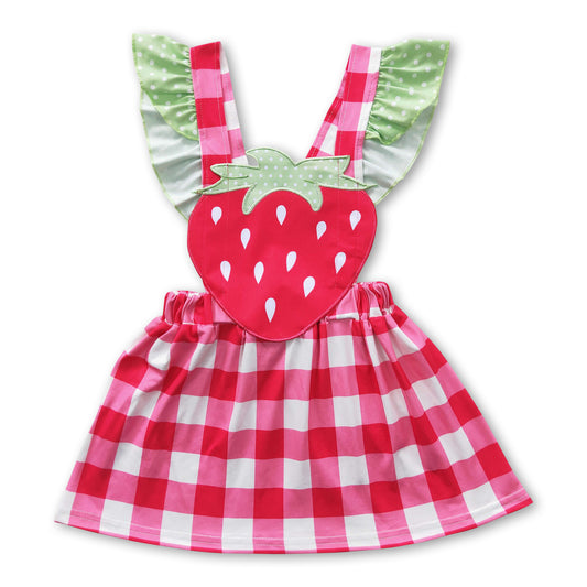 6.9 RTS NO MOQ Baby Girl Summer Skirt GSD0241 Strawberry Embroidery Knee Length Dresses