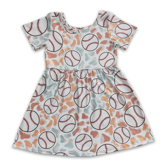 RTS NO MOQ Baby Girl Summer Skirt GSD0249 Baseball Leopard Short Sleeve Knee Length Dresses