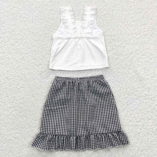 RTS NO MOQ Baby Girls Summer Sets GSD0262 Black Plaid Skirt Strap Top Clothes Sets