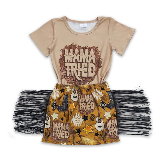 5.17 RTS NO MOQ Baby Girls Summer Sets GSD0286 Western Mama Tried Tassel Skirts Sets