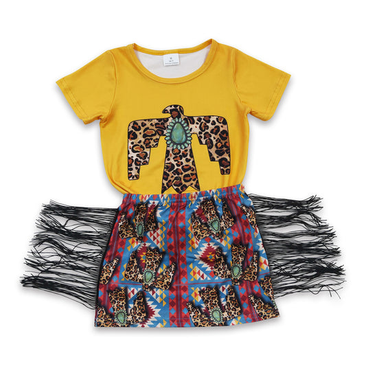 5.17 RTS NO MOQ Baby Girls Summer Sets GSD0287 Western Birds Tassel Skirts Clothes Sets