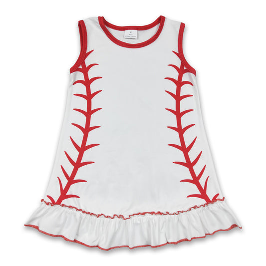6.9 RTS NO MOQ Baby Girl Summer Skirt GSD0295 Baseball Sleeveless Knee Length Dresses