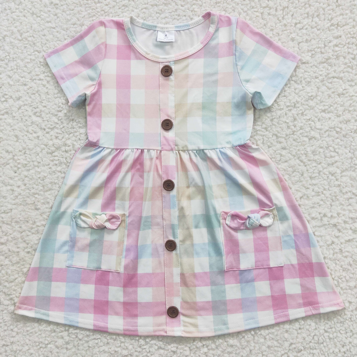 GSD0296 Colorful Plaid Cute Girl Summer Short Sleeve Clothing Girls Dresses