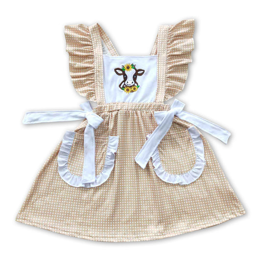 5.17 RTS NO MOQ Baby Girl Summer Skirt GSD0299 Western Cow Sunflowers Knee Length Dresses