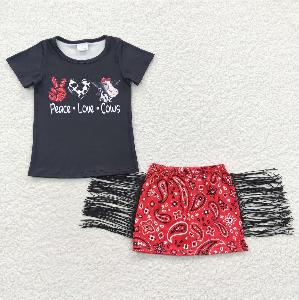 GSPO0033 Black Cow Cute Summer Children Clothing Kid Summer Boutique Outfits