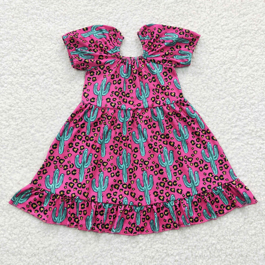7.26 RTS NO MOQ Baby Girl Summer Skirt GSD0305 Western Cactus Pink Knee Length Dresses