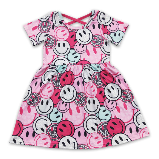 5.17 RTS NO MOQ Baby Girl Summer Skirt GSD0312 Western Hot Pink Short Sleeve Knee Length Dresses