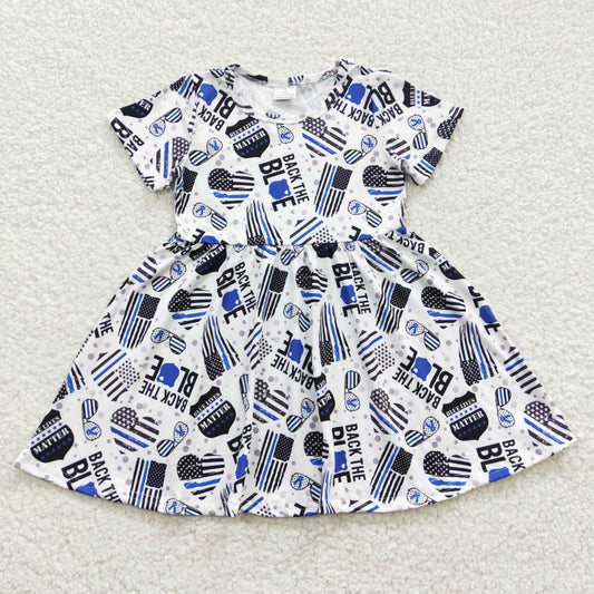 7.5 RTS NO MOQ Baby Girl Summer Skirt GSD0321 Back The Blue Flag Knee Length Dresses