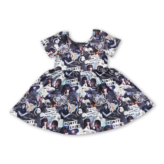 RTS NO MOQ Baby Girl Summer Skirt GSD0332 Every Thing Butterfly Black Movie Knee Length Dresses