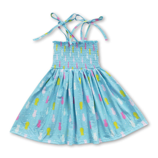 6.21 RTS NO MOQ Baby Girl Summer Skirt GSD0350 Pineapple Smocked Knee Length Dresses