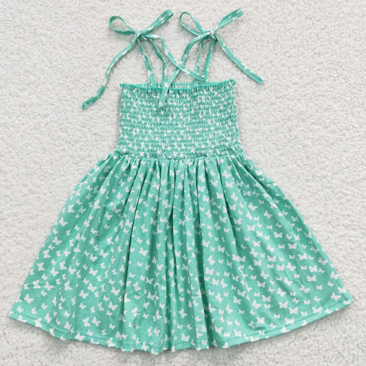 6.28 RTS NO MOQ Baby Girl Summer Skirt GSD0351 Butterfly Smocked Knee Length Dresses