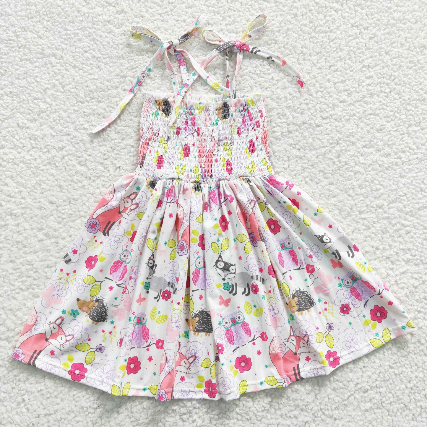6.28 RTS NO MOQ Baby Girl Summer Skirt GSD0352 Fox Smocked Knee Length Dresses