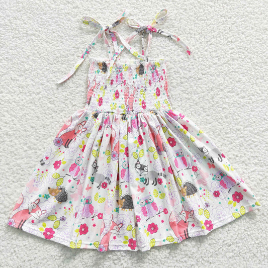 6.28 RTS NO MOQ Baby Girl Summer Skirt GSD0352 Fox Smocked Knee Length Dresses