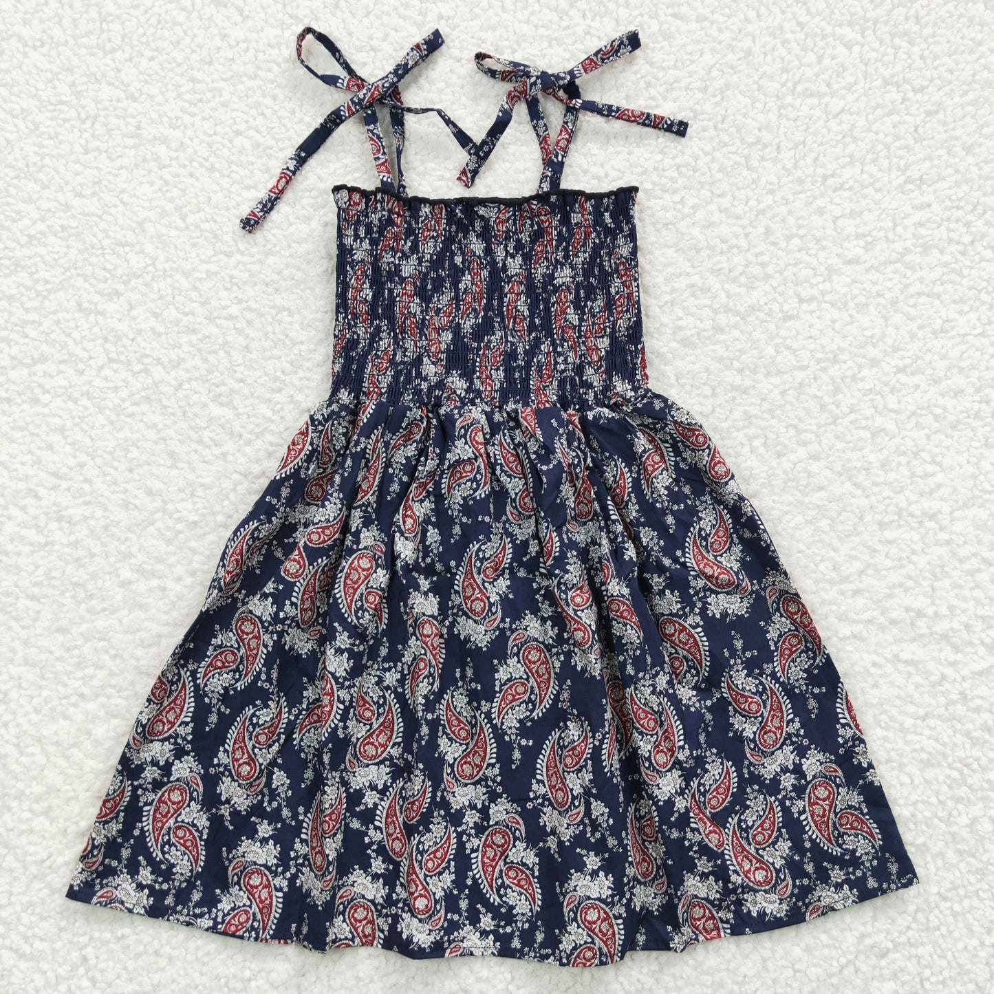 7.5 RTS NO MOQ Baby Girl Summer Skirt GSD0366 Dark Blue Flowers Elastic Knee Length Dresses