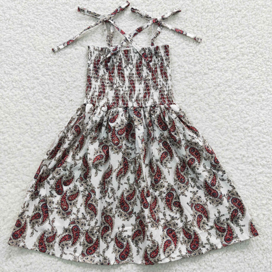 7.5 RTS NO MOQ Baby Girl Summer Skirt GSD0367 White Flowers Elastic Knee Length Dresses