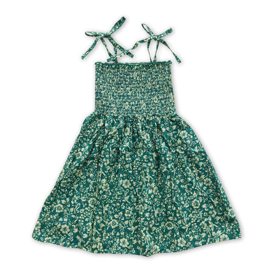 7.19 RTS NO MOQ Baby Girl Summer Skirt GSD0369 Green Flowers Elastic Knee Length Dresses
