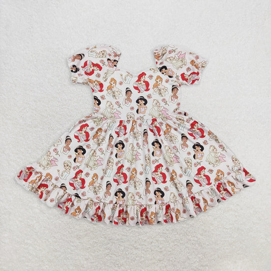 RTS NO MOQ Summer Baby Girls Dresses GSD0877 Pink Floral Princess Bubble Sleeve Knee Length Dresses