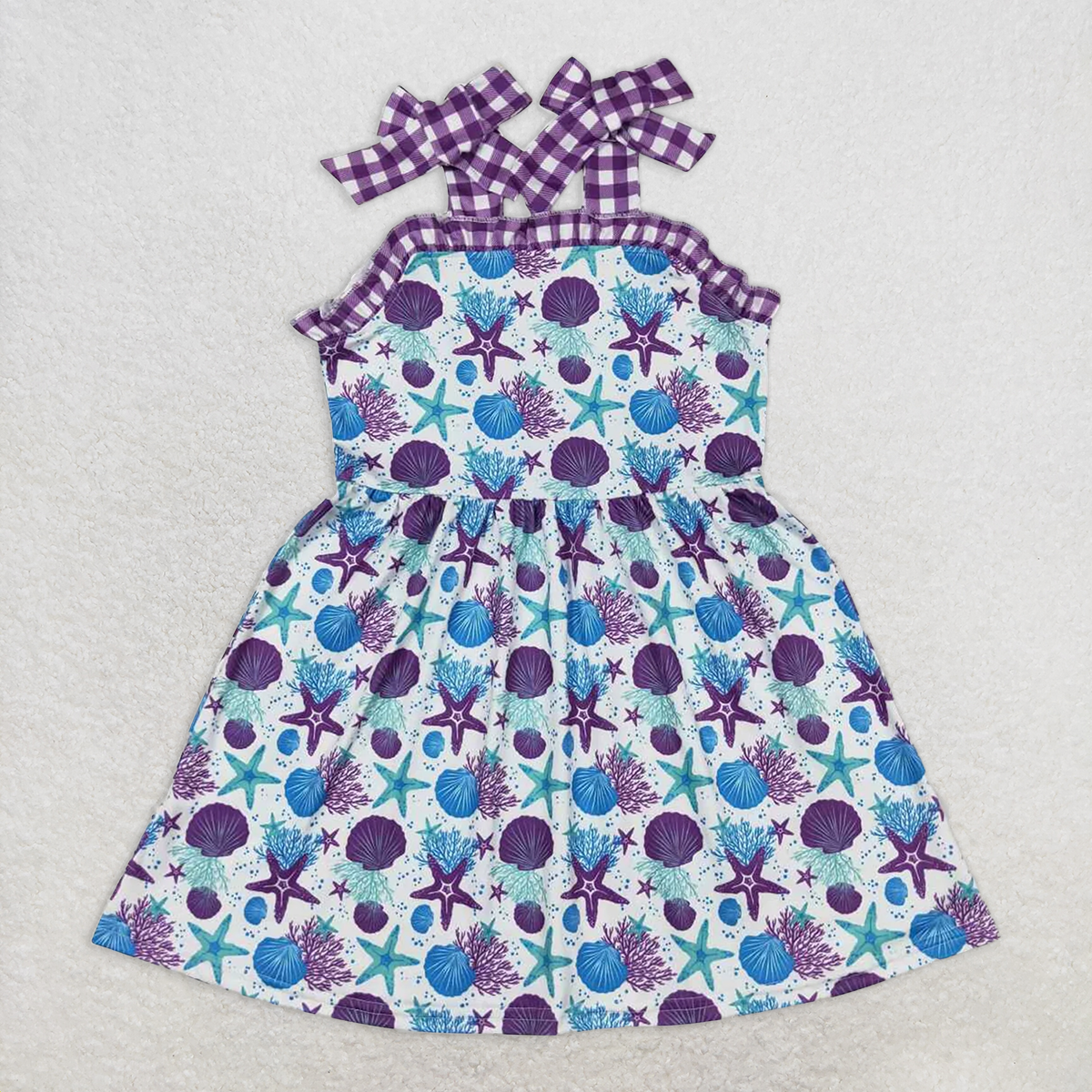 RTS NO MOQ Summer Baby Girls Dresses GSD0913 Straps Purple Starfish Knee Length Dresses