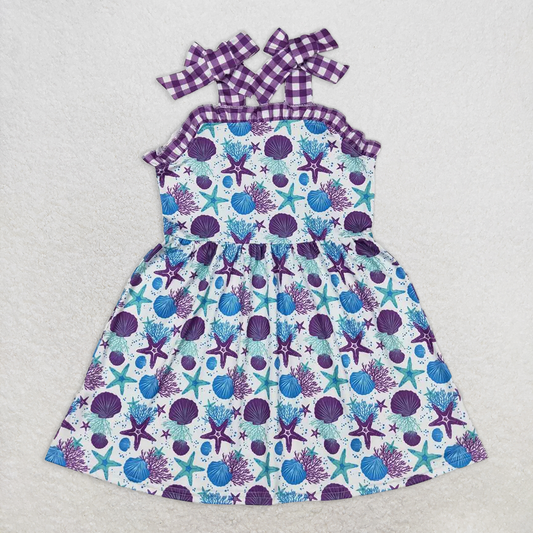 RTS NO MOQ Summer Baby Girls Dresses GSD0913 Straps Purple Starfish Knee Length Dresses