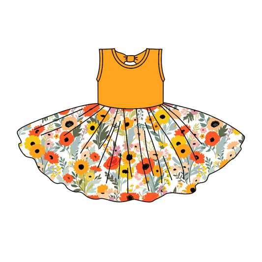 GSD1049 Yellow  Summer Girls Wear Short Sleeve Kid Twirl Dresses