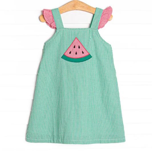 GSD1054 Green Watermelon  Summer Girls Wear Short Sleeve Kid Twirl Dress