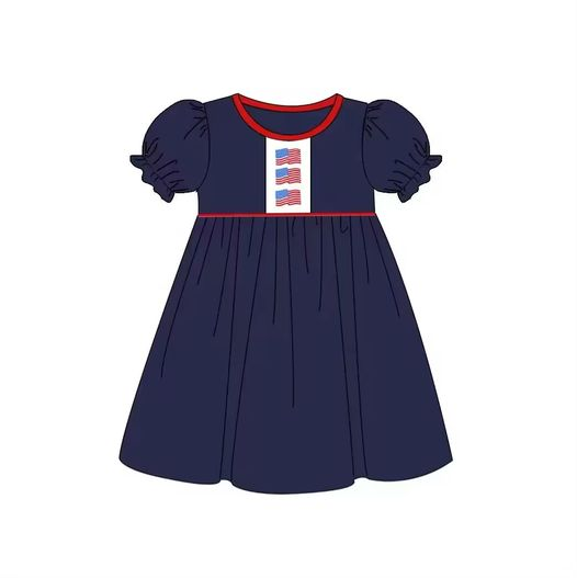 GSD1056 4th of July Summer Girls Wear Short Sleeve Kid Twirl Dress