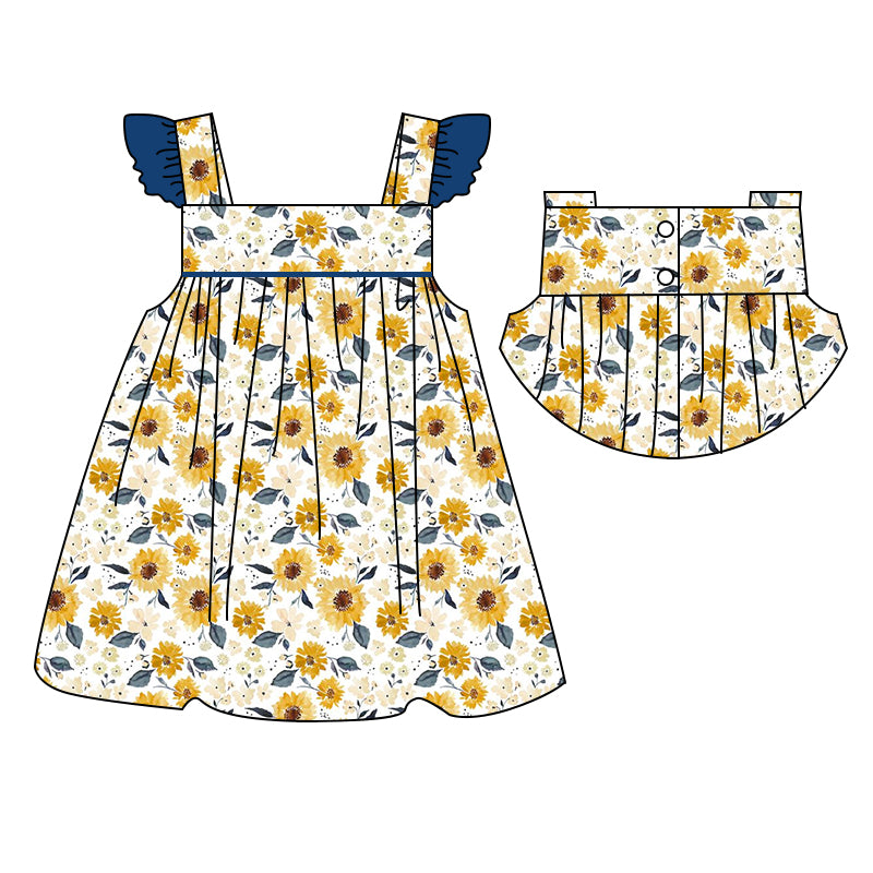 GSD1076 Yellow Floral Summer Baby Girls Wear Short Sleeve Kid Dress