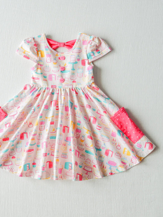 GSD1082 Pink Girl Summer Design Short Sleeve Children Dresses