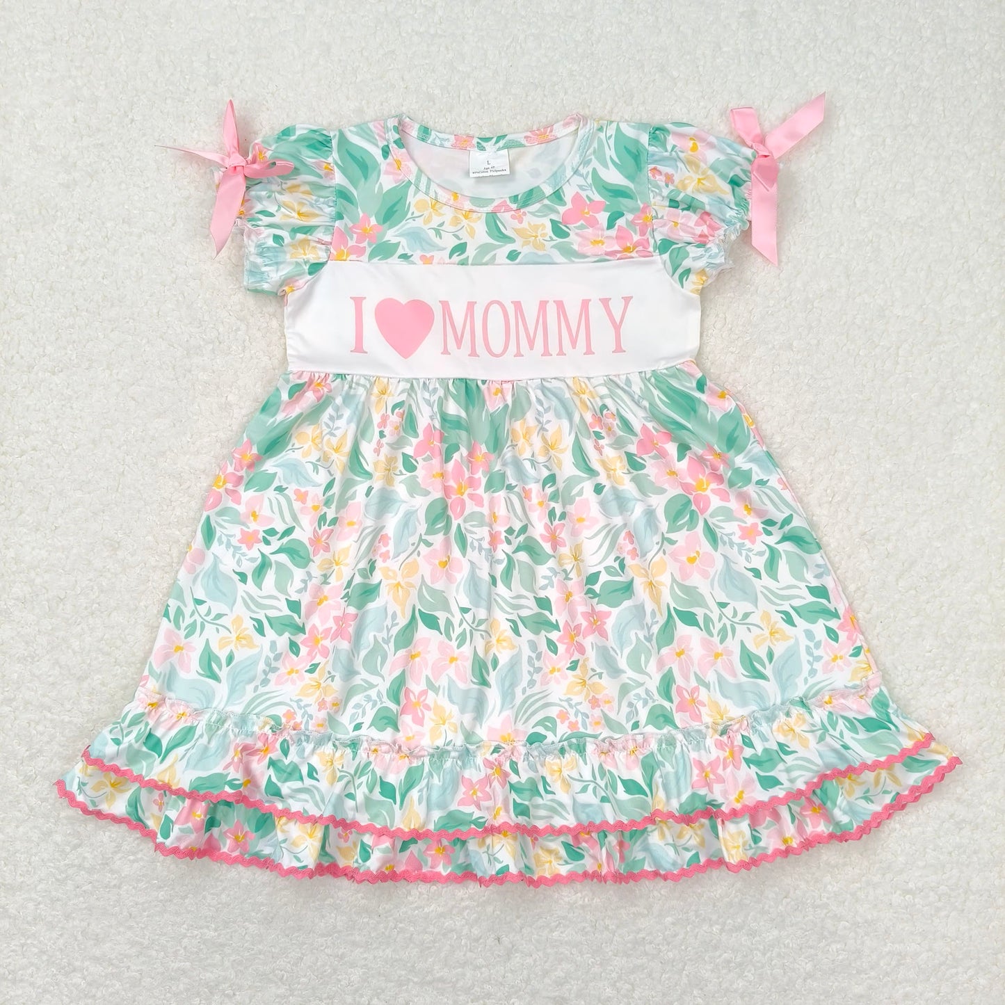 RTS NO MOQ Summer Sibling Baby Girls Pink Flowers I Love Mommy Rompers Dresses