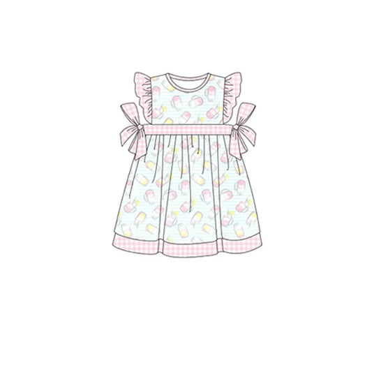 GSD1107 Baby Girls Pink Plaid Short Sleeve Dress