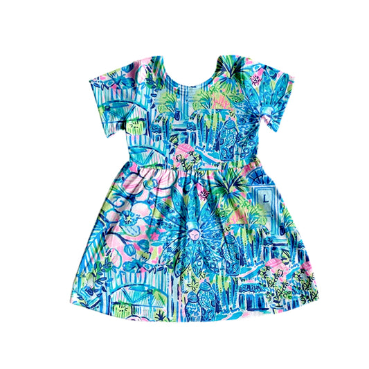 GSD1114 Cute Blue Baby Girls Short Sleeve Dress