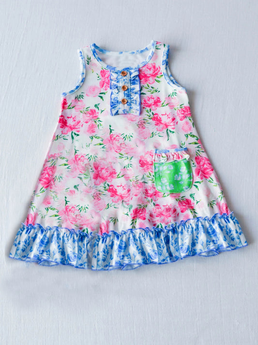 GSD1154 Floral Cute Baby Girls Party Wear Short Sleeve Kid Dress