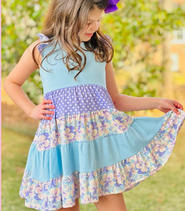 GSD1164  Summer Floral Lovely Baby Girls Wear Short Sleeve Kid Twirl Dresses