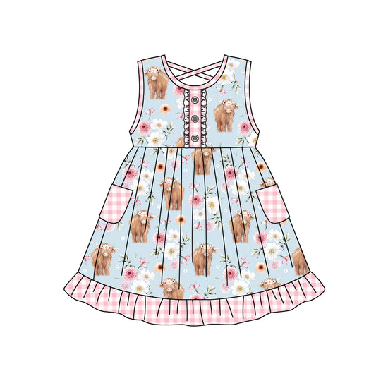 GSD1173 Cow Summer Baby Girls Wear Short Sleeve Kid Dress