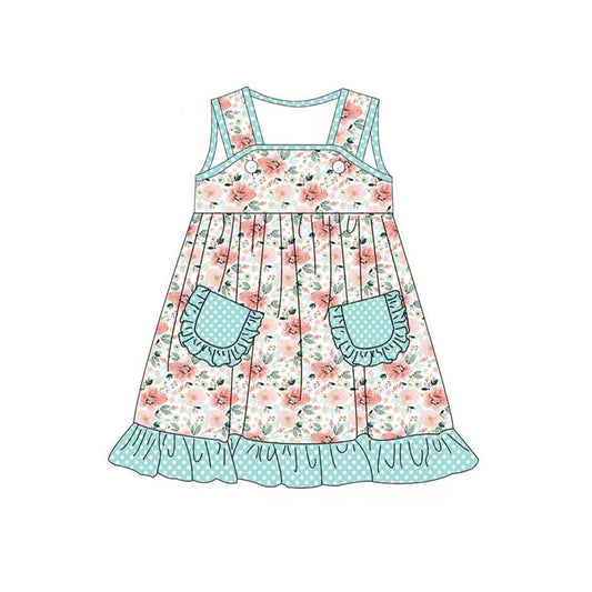 GSD1180 Blue Flower Summer Baby Girls Wear Short Sleeve Kid Dress