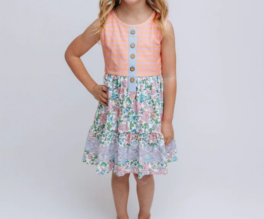 GSD1187 Floral Summer Girls Wear Short Sleeve Kid Twirl Dress