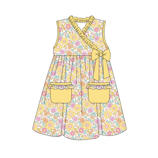 GSD1216 Yellow Cute Girl Summer Wear Short Sleeve Dress