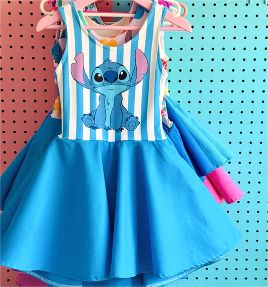 GSD1220 Blue Cartoon Cute Girl Summer Wear Short Sleeve Dress