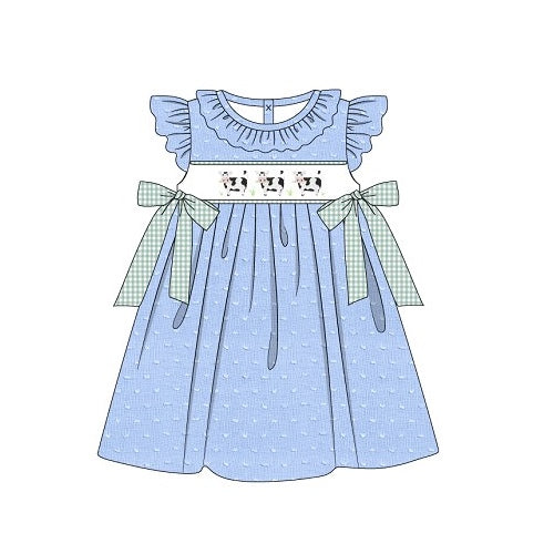 GSD1252 Blue Lovely Girl Summer Short Sleeve Children Dress