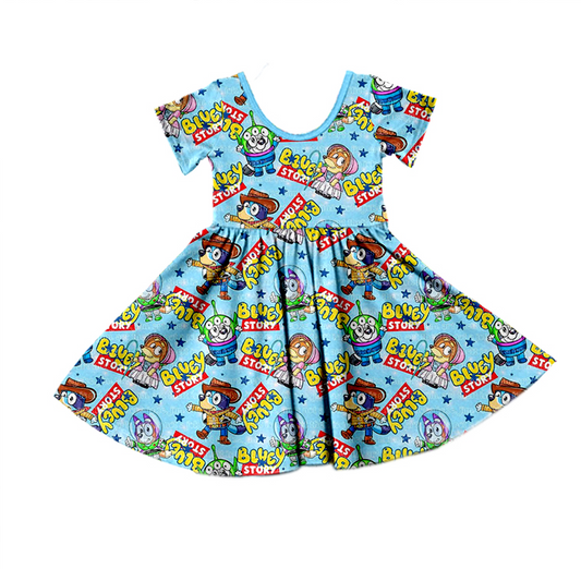 GSD1266 Blue Lovely Girl Summer Short Sleeve Children Dress