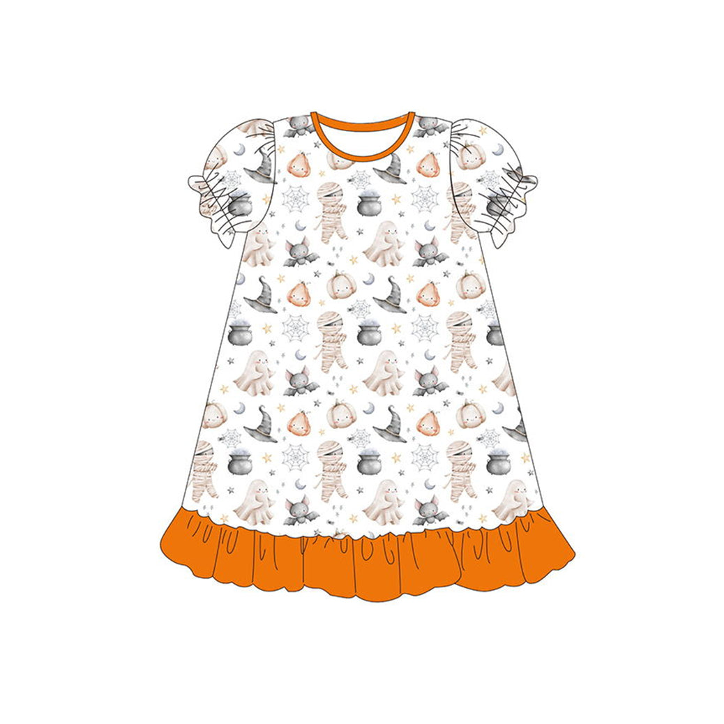 GSD1293 Cartoon Design Orange Girl Summer Short Sleeve Children Dress