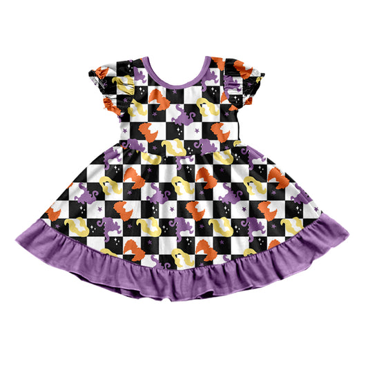 GSD1307 Purple Girl Summer Design Short Sleeve Children Dresses