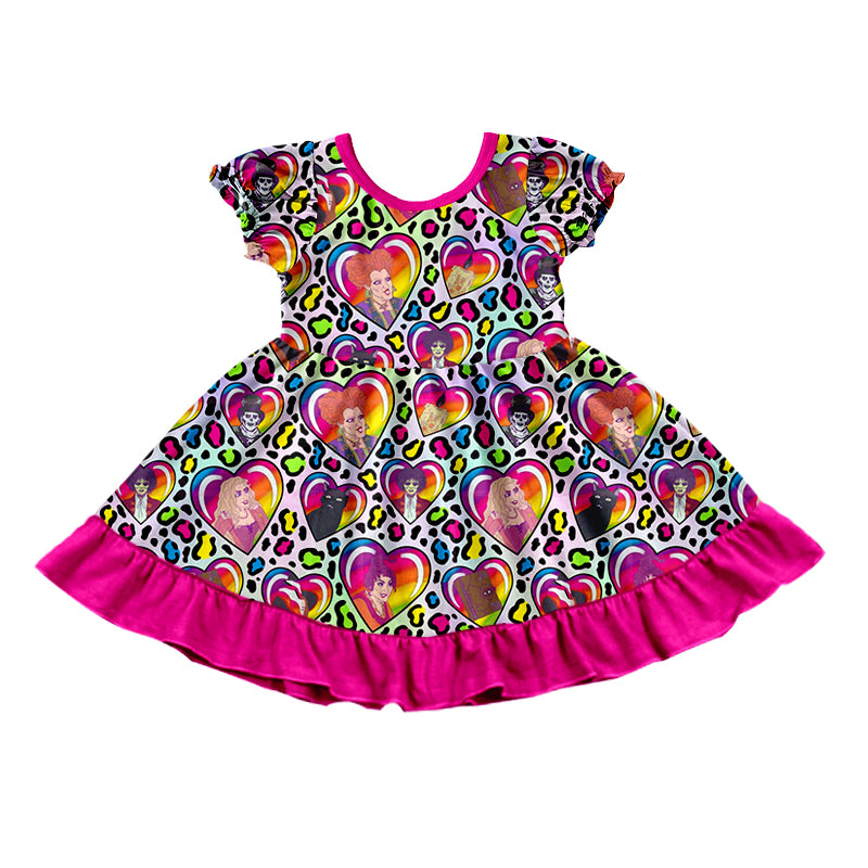 GSD1308 Rose Red Girl Summer Design Short Sleeve Children Dresses