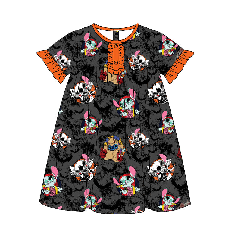 GSD1314 Black Cartoon Girl Summer Design Short Sleeve Children Dresse