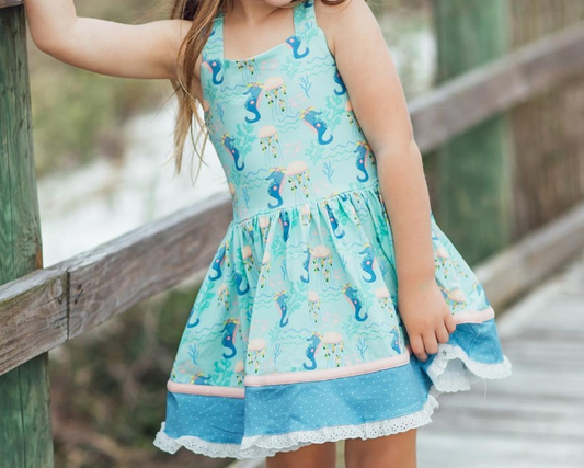 GSD1325 Blue Girl Summer Design Short Sleeve Children Dresses