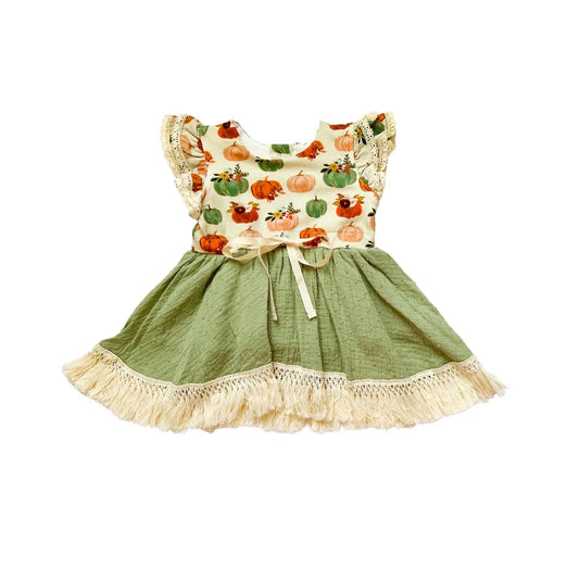 GSD1326 Pumpkin Girl Summer Design Short Sleeve Children Dresses