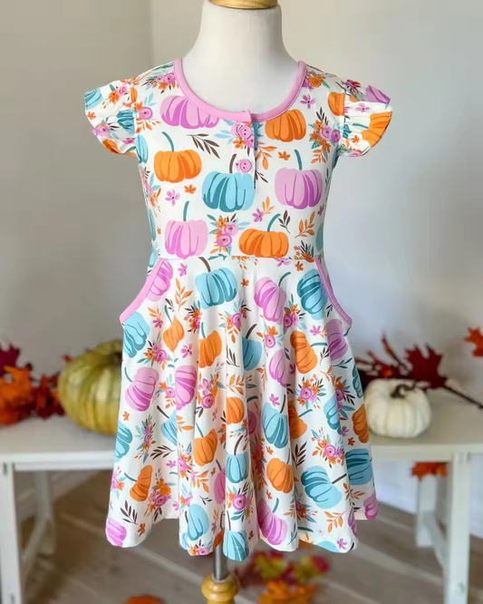 GSD1332 Pumpkin  Girl Summer Design Short Sleeve Children Dresses