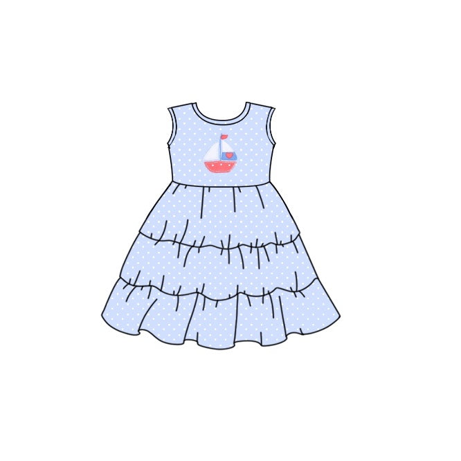 GSD1339 Blue Cute Girl Summer Design Short Sleeve Children Dresses