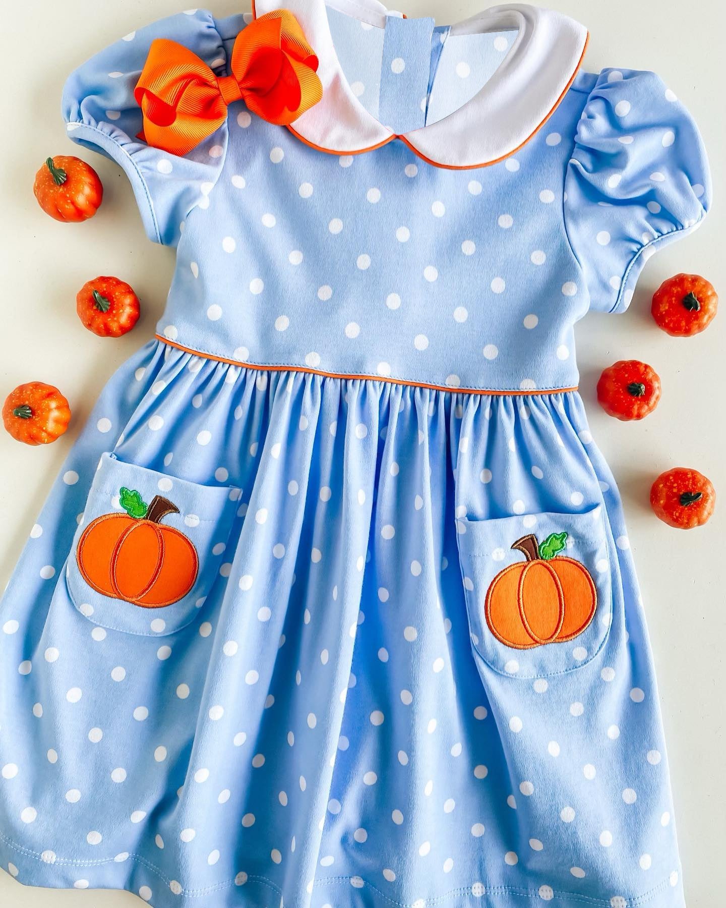 GSD1348 Orange Pumpkin Girl Summer Design Short Sleeve Children Dresses